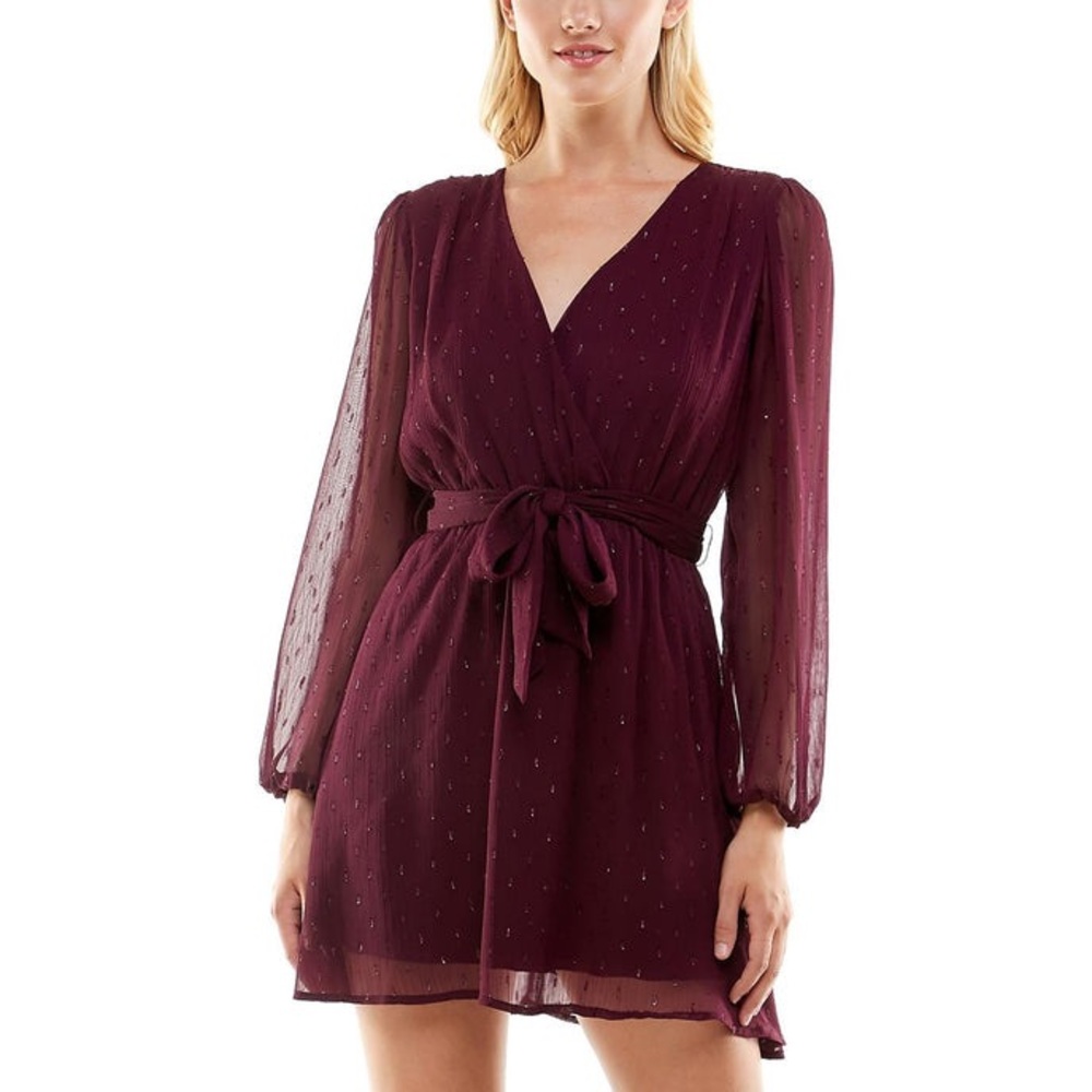 Speechless Burgundy Long Sleeve Dress